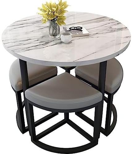 RUANLOV Runder Esstisch mit 4 Stühlen Set, 80cm Konferenztisch Rund, Besprechungstisch mit Stühlen, Für Esszimmer und Küche (A)
