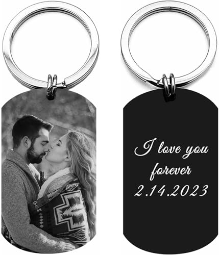Hundemarke Schlüsselanhänger, Personalisiert Foto & Text Gravur, Benutzerdefinierte Erkennungsmarke Schlüsselbund Edelstahl Dog Tag Geschenke