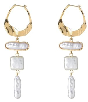 FDEETY Gewellte Ohrringe mit Süßwasserperlen Anhänger Damen Schmuck Handgefertigt Elegante Tropfen Ohrhänger Creolen