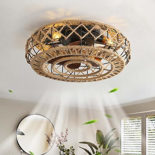 YFouCnd I Jaula Retro Ventilador Techo Con Luz Y Mando A Distancia Timer Ventilador De Techo Con Luz Silencioso 6 Velocidades Creatividad Lampara Ventilador Reversibile Dormitorio Cocina