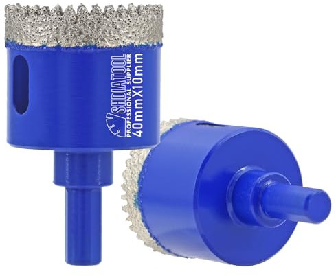 SHDIATOOL Fresa diamantata per piastrelle, taglierina a tazza, codolo triangolare, per porcellana, piastrelle, marmo, ceramica, granito, 40 mm, 2 pezzi