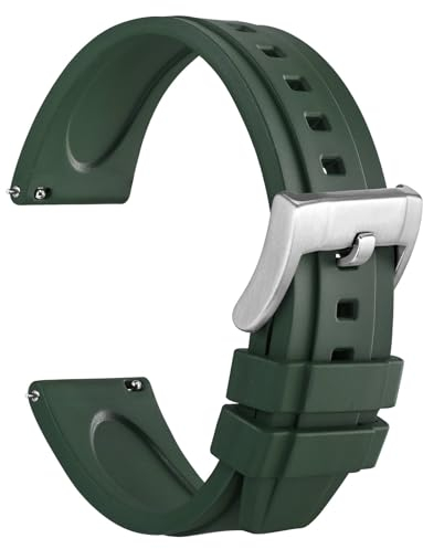 WOCCI 22mm Hevea Uhrenarmband für Herren, FKM Gummi Armband, Schnellverschluss, Silberne Schnalle (Grün)