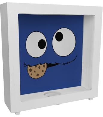 speecheese Rahmen Spardose aus Holz Keks-Monster Lustige Blau Ideal | für Cookie-Liebhaber Krümelbewacher Süßigkeitengeld