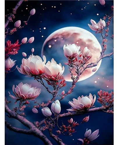 Diamond Painting Erwachsene-Mond 5D Diamant Painting Bilder Erwachsene,Blume Diamond Painting Set DIY Personalisiert Basteln Bilder Dekorationen für Home Wand Décor(30x40cm)