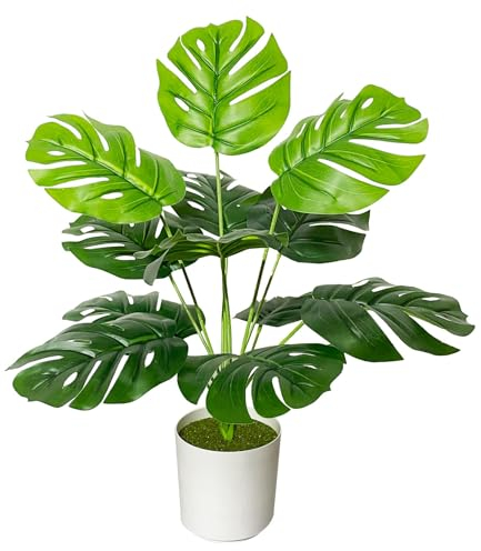 AIVORIUY Artificial Areca Palm Plant Fake Tropical Tree Perfect Faux Plants in Pot for Indoor Outdoor House Home Office Wedding Garden Modern Decoration Housewarming Gift (40cm Small Monstera Palm)