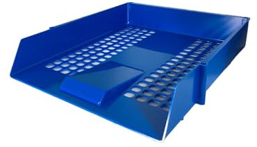 Nobel Plastic Filing Storage Letter Trays with Metal Risers, Document Paper Filing In & Out, 3 Trays + 8 Risers, Stackable (Blue)