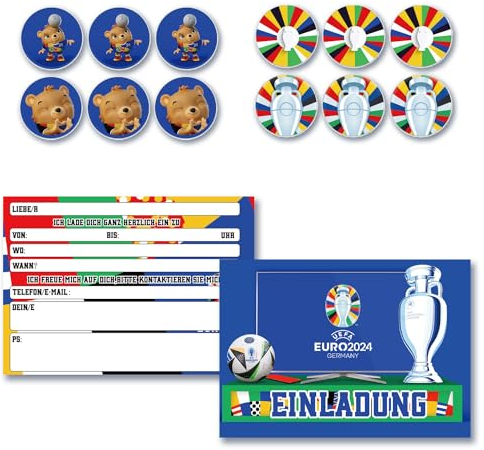 Emafymb Fußball Einladungskarten Em 2024-12 Einladungskarten - 12 Sammelsticker - 12 Umschläge, Fußball Euro 2024 Einladungen, Fußball Europameisterschaft 2024 Invitation Card