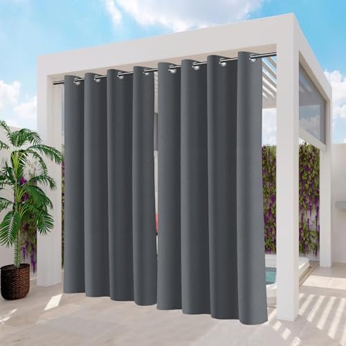 Jopassy Outdoor Vorhang Blickdicht, Wasserdicht Wetterfest Outdoor Gardinen mit Ösen, Sonnenschutz & Sichtschutz Outdoorvorhänge, für Balkon Terrasse Garten Pavillon, 213x132cm(HxB), Grau,2 Stück