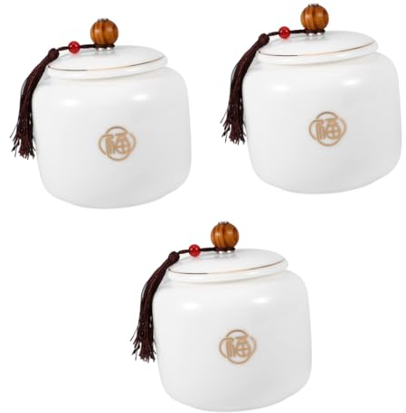 Alipis Tarro De Cerámica De Jade De Grasa De Cordero De 3 Piezas Recipiente De Almacenamiento Multifunción Frascos Herméticos Conveniente Contenedor De Té Recipiente De Té Suelto
