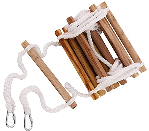 BGFYUSF Not-Fluchtseil-Holzleiter, Feuerleitern, weiche Sicherheitsleiter, Flucht aus Fenster und Balkon, Klettern, Luftarbeiten mit Haken, reines Massivholz (rund 40 cm, 6 m)
