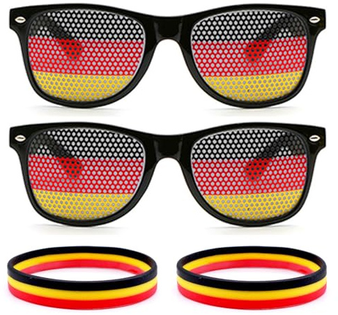 XMNIVATE 2Pcs German Glasses, 2Pcs Bracelets, Flag Sunglasses, Fan Accessories, Football Party Decorations, Photo Props, European Cup Party Supplies