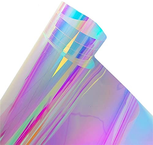 Holografische, klare Fensterfolie, schillernde dichroitische Fensterfolie, dekorativer Glasaufkleber, Selbstklebende Regenbogen-Zellophanrolle(40x100 cm)