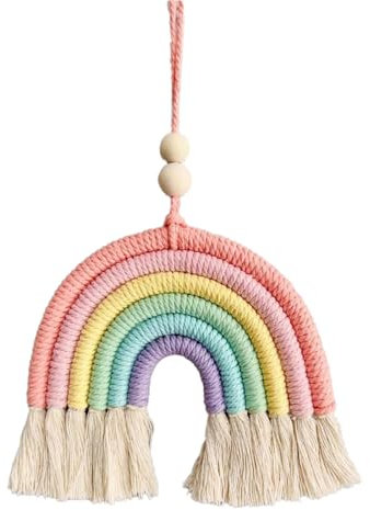 XPEX 1 Stück Baby Zimmer Deko, 15 * 30Cm Regenbogen Wandbehang Kinderzimmer Handgewebte Makramee Regenbogen, Boho Babyzimmer Regenbogen Deko,Regenbogen Deko Kinderzimmer(B)