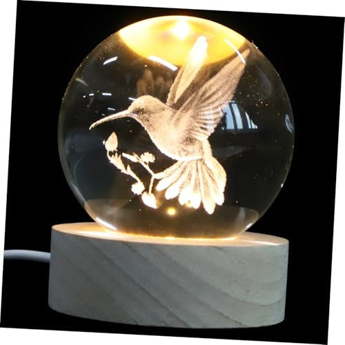 Cabilock Hummingbird Kristall Kugel Lampe Mit Holzsockel Led Nachtlicht Dekorative Tischlampe Für Schlafzimmer Und Wohnräume Einzigartiges Für Besondere Anlässe