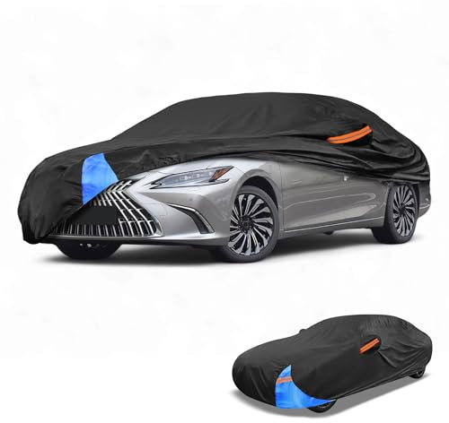 Partuto Waterproof All-Weather Universal Car Cover with Right Side Zipper, 210D-PU Black Blue Fits for Sedan 165 to 177 Length