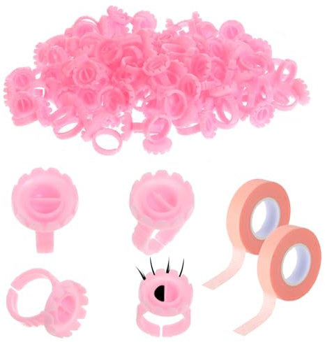 200Pcs Glue Rings Glue Cups for Eyelash Extension, Disposable Glue Rings for Lashes, Eyelash Extension Glue Holder Lash Glue Tray Glue Holder for Lash Extensions (Pink)