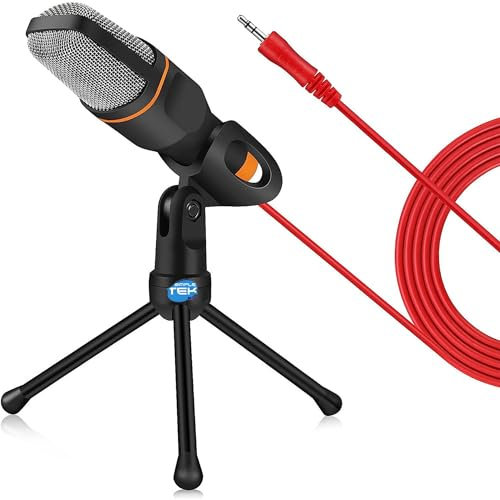 SIMPLETEK - Microfono a Condensatore con supporto | Jack da 3,5 mm | PC, computer portatili, smartphone, tablet (Ricondizionato)