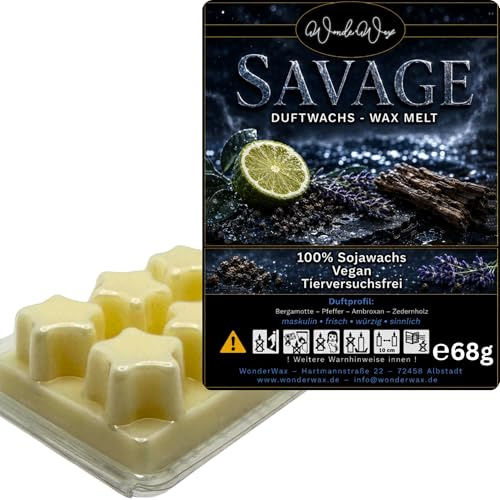 WonderWax® Duftriegel 6 x Duftwachs Sterne Weiß Savage | Farbe: Weiß | Raumduft für Duftlampen, Wax Melt, Sojawachs, Indoor Duftöl Wachs schmelzen für Aromalampe