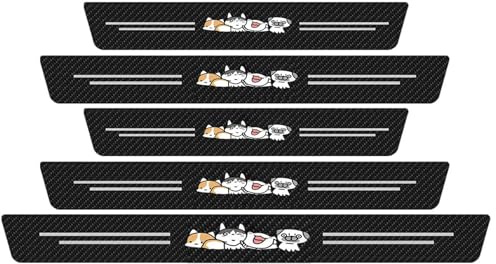 SSyang 5 Pièces Voiture De Carbone Autocollant Protection, Film Adhésif pour Seuil Porte, Bandes Anti-Rayures Et Anti-Saleté pour Seuil Po RTE Avant Et Arrière Contre Les Rayures (Motif de Chiot)
