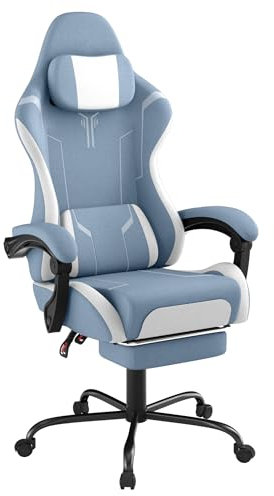 YRHome Chaise Gaming, Chaise de Bureau Réglable en Hauteur, Chaise Gaming avec Oreiller, Massage Vibration, Coussin Lombaire, Repose-Pieds et Accoudoirs, Chaise Gamer Ergonomique, Surface Tissu