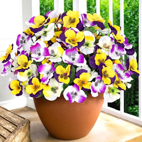 SOMYTING Künstliche Blumen 10 Bündel Kunstblumen wie echt (Gelb&Weiß) | Künstliche Balkonpflanzen Künstlicher Blumenstrauß UV-beständig Gefälschte künstliche blumen Balkonkasten Pflanzgefäß