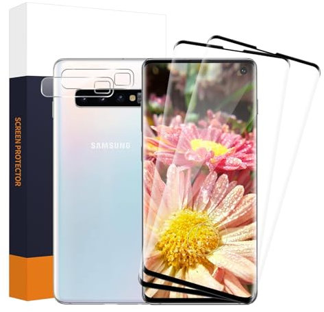 Cable Leader 2+2 pièces Verre Trempé pour Samsung Galaxy S10, bords incurvés en 3D, Bubble Free, Caméra Protecteur, Dureté 9H protection écran, Haute Sensibilité, Ultra HD Samsung S10 vitre protection