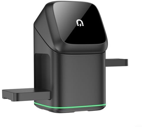 3 in 1 Magnetic Wireless Charging Station, with Auto Rotation 15W Fast Charger Dock Compatible with for mobile phones/earphones/watches Desktop Phone Holder Stand for Multiple Devices Black(black)