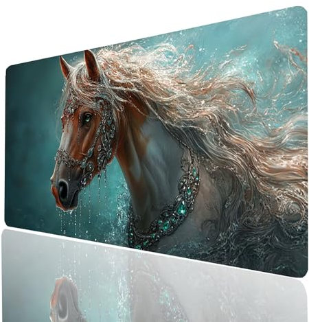 Tapis de Souris xxl 160x80x0.3CM Cheval Desk Mat AnimalTapis de Bureau Gaming Bords Cousus Design Durable et Imperméable avec Base en Caoutchouc Antidérapante pour Souris Sans Fil Clavier Model-09090