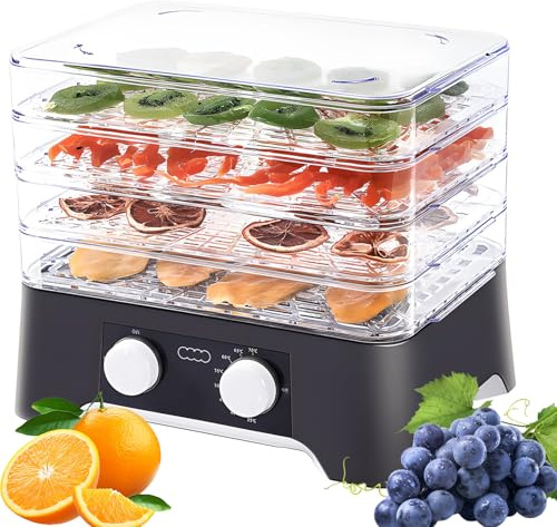4 Trays Dried Fruit Machine, 235W Food Vegetable Dehydrator with 35-70°C temp Control, 360° Airflow, Fruit Vegetable Dryer for DIY Healthy Snacks Fruit Herbs