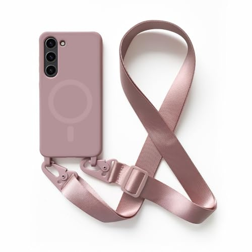 Zyweil Silikon Handykette für Samsung Galaxy S23 5G, Magnetische Schutzhülle mit Band Halsband Lanyard (abnehmbar) Ganzkörperschutz Kratzfeste Stossfest Handyhülle Rose Gold