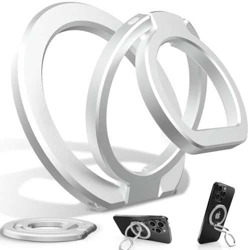 Handy Ring für MagSafe, 360°& 180°Rotation Handyringhalterung Finger,Schlank Leicht Handy Ring Halterung für 17/16/15/14/13/12 Serie – Silber