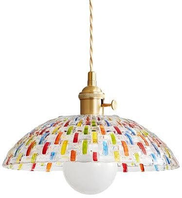 XIRYTU-H Vintage Bunte Mosaik Glas Pendelleuchte mit Goldfassung, Höhenverstellbar, E27 Deckenlampe Hängelampe für Küche Esstisch Schlafzimmer Café (30CM)