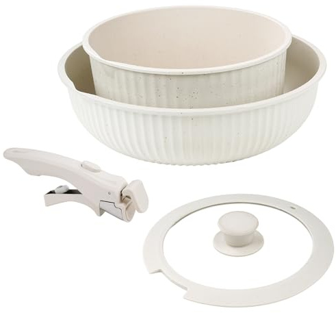 Nikou 3 piece Non-Stick Cookware Set with Detachable Handle, Frying Pan Milk Pan with Universal Glass Lid, for Frying Eggs, Pancakes, Steak, Boiling Milk, and Heating Porridge