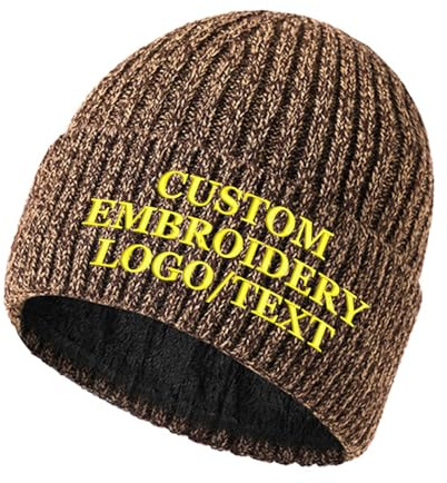 TOPTIE Personalisierte Stickerei Winter Fleecegefütterte Strickmütze Wärmende Kappe für Herren und Damen