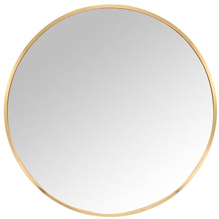 Relaxdays runder Spiegel, Ø 60 cm, mit Rahmen, Wandspiegel für Flur, Bad, Wohnzimmer, Flurspiegel zum Aufhängen, Gold