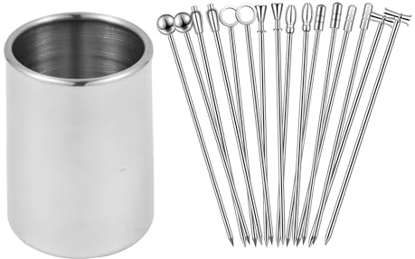 Filhome 16PCS Metal Cocktail Picks for Drinks, Fancy Toothpicks for Appetizers, Martini Olive Skewers, Decorative Skewers for Appetizers Drinks Party Fruit (4 Inches)