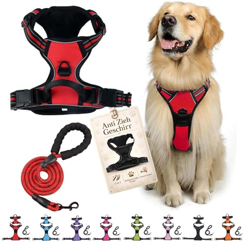Anti Zieh Geschirr für Hunde, Hunter Hundegeschirr, Atmungsaktiv & Gepolstert Anti-Zieh Hundegeschirr mit Step-in Design, Kontrolle ohne Ziehen für Hunde Jeder Größe (Rot, M)