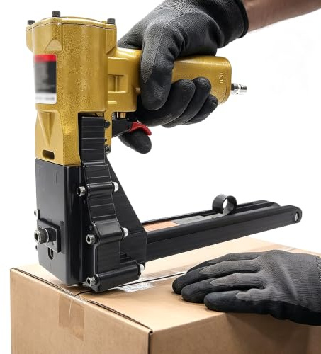 WHOOLEFUN Pneumatic Carton Closing Stapler, 34.7mm Corrugated Box Staple Gun, Adjustable Nail Length & Depth, High Efficiency Sealing Machine For Cardboard Boxes, Air Compressor Required