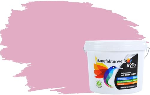 RyFo Colors Bunte Wandfarbe Manufakturweiß Lotusrosa 3l - weitere Rot Farbtöne und Größen erhältlich, Deckkraft Klasse 1, Nassabrieb Klasse 1