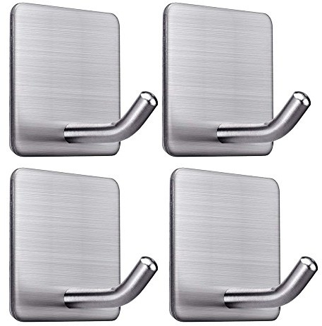 FOTYRIG Heavy Duty Adhesive Towel Hooks Stick on Towel Hanger Wall Holder Waterproof Stainless Steel Sticky Hooks for Hanging Bathroom Kitchen Home-4 Packs