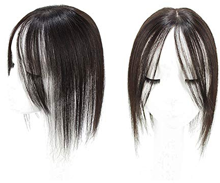 Yanamy Clip-in-3D-Kronen-Topper, 7,6 x 10,2 cm, Mono-Basis, Echthaar-Perücke, Haarteile für dünner werdendes Haar, 30,5 cm, Schwarz