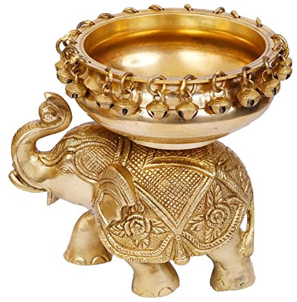 ARTVARKO Brass Elephant Urli Decorative Urli Bowl for Flowers - Handcrafted Round Floating Floral Candles Bowl for Home, Office, Living Room Decor