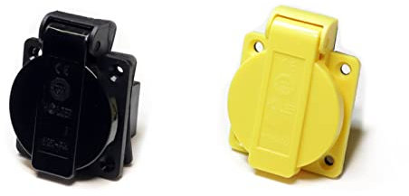 HOLZER 8 Stück/Einbausteckdose Schuko Anbau Steckdose 16A Feuchtraum / PA6 / + Flansch Dichtung (4xSchwarz / 4xGelb)