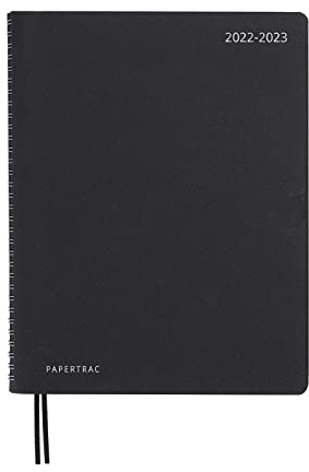 Terminplaner 2022 2023 – September bis August – Flex-o Black Leder – Wochenansicht, Größe B5-21 x 28 cm, Sprache: Spanisch-Englisch, inklusive Registerband Papertrac