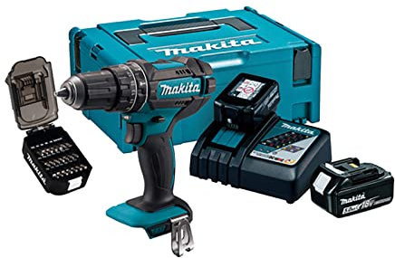 Makita DHP482JX14 18V Li-ion LXT Brushless 50th Anniversary Combi Drill Complete with 2 x 5.0 Ah Batteries, Charger and Screw Bit Set Supplied in a Makpac Case