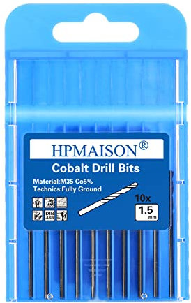 HPMAISON 10 Stück 1,5mm M35 HSS Cobalt Bohrer Kobalt Jobber Bohrer Set Spiralbohrer zum Bohren auf Dünner Edelstahl, Weichmetall, Aluminium, Holz, Kunststoff
