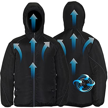 Cooling Summer New Fan Cooling Jacket Men Women Air Conditioning Jackets Outdoor Reflective Hooded Fishing Suit (Color : Milky white, Size : 4XL)