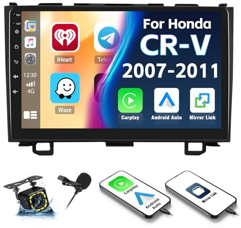 Car Stereo MP5 Player for Honda CRV 2007-2011 Car Radio with Apple Carplay Android Auto Mirror Link, 9 Touch Screen Car Radio with Bluetooth Backup Camera FM SWC Dual USB Input