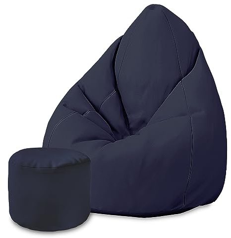 DreamRoots Sitzsack für Kinder und Erwachsene - Sitzsack mit Füllung, Lehne, Hocker und Bezug - Oxford Stoff 220 gr/m2 Wasserdicht - Sitzkissen Boden - Chill Sack M, Dunkelblau