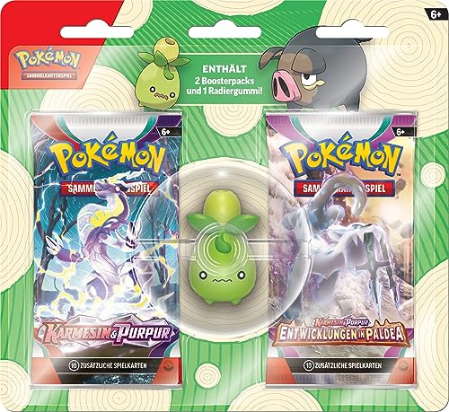 Pokémon-Sammelkartenspiel: Radiergummi-Blister für den Schulanfang – Olini (1 Radiergummi & 2 Boosterpacks)